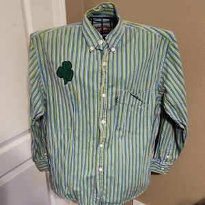 B.U.M. Equipment Blue, White, & Green Striped Men's Shirt